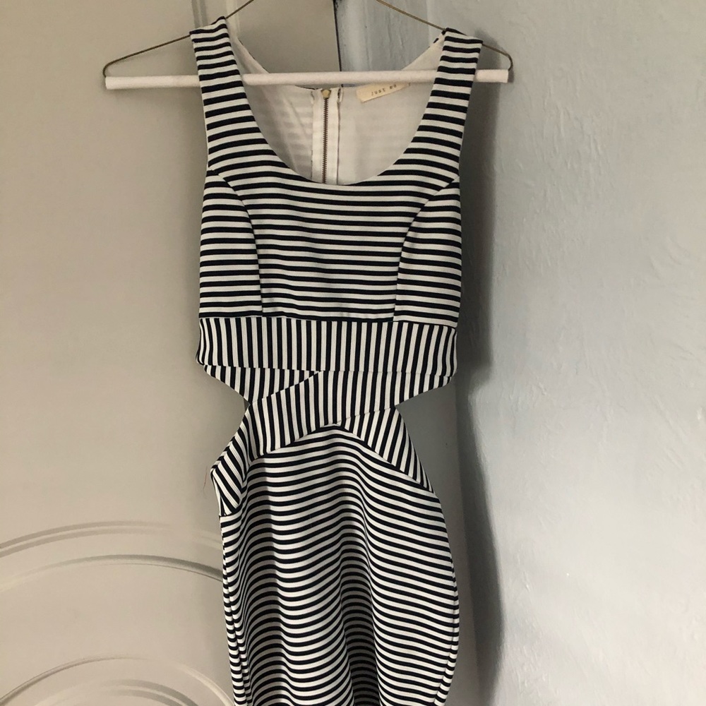 Navy and white striped cocktail dress